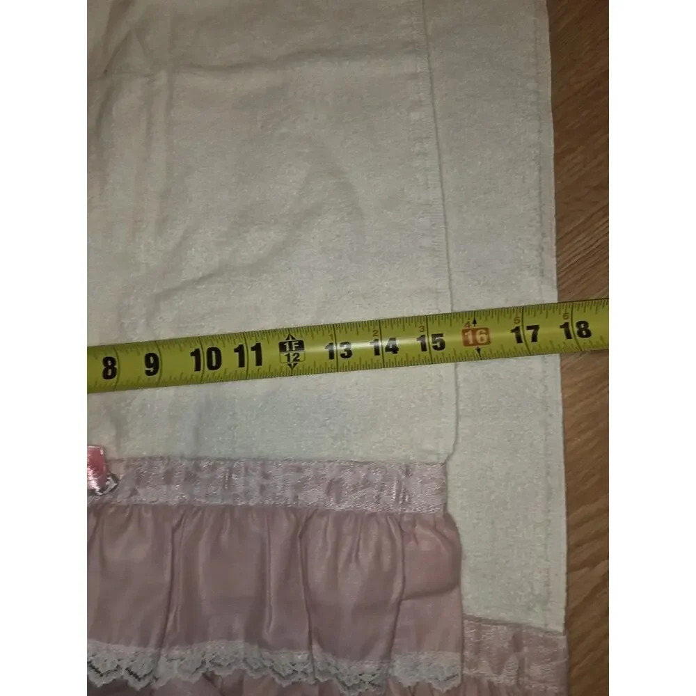 Vintage 80s Satin Lace Trim Ruffled Towel Set Pink Rosette JC Penny 3 Piece Set